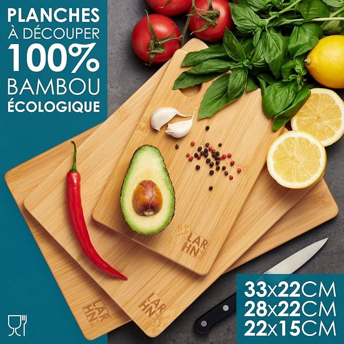 Lot de 3 Planches à Découper en Bambou — Extra Épaisses